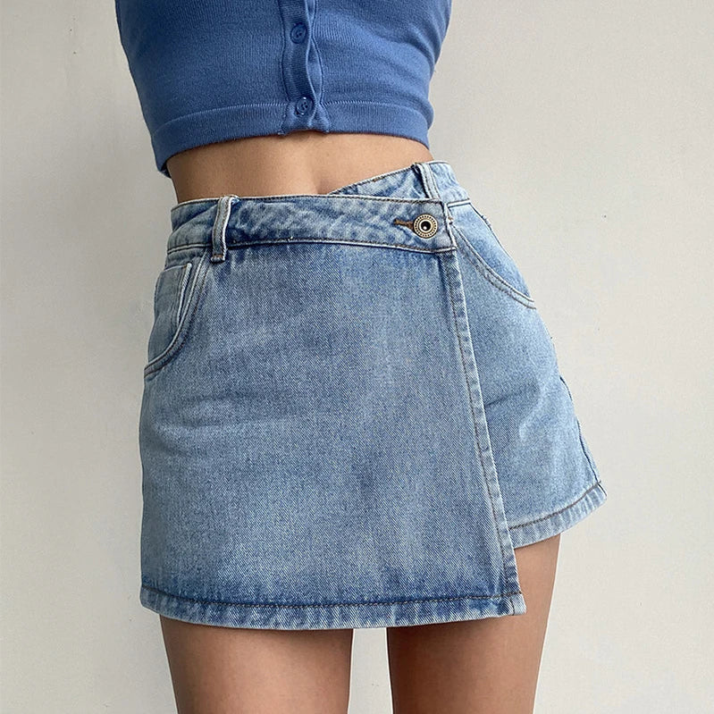 Irregular Denim Skirt for Women Slim High-waisted A-line Jeans Skirt Shorts Fashion Vintage Streetwear Y2k Clothing Female