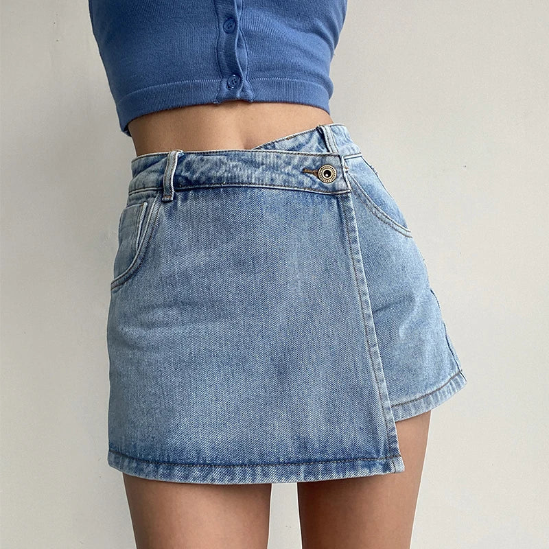 Irregular Denim Skirt for Women Slim High-waisted A-line Jeans Skirt Shorts Fashion Vintage Streetwear Y2k Clothing Female