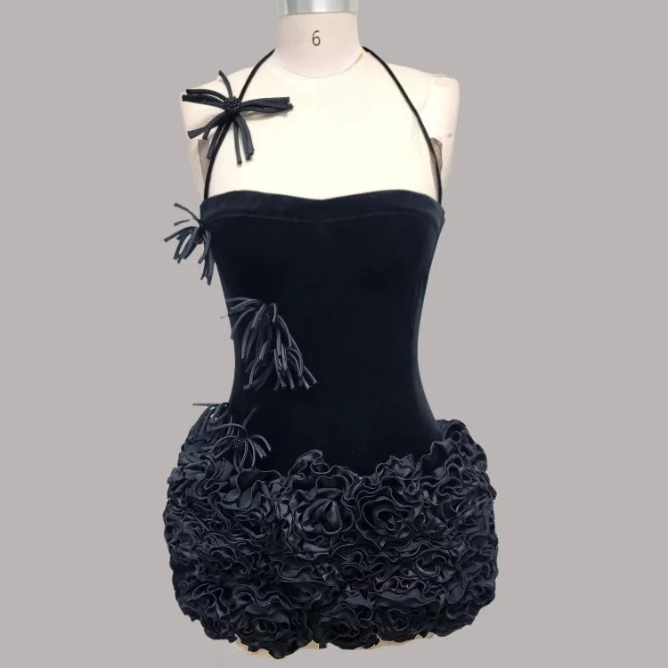 2025 New Sweet Women Set Sexy Strapless Laced-up Tops Florlas Bodycon Mini Velvet Skirt 2 Piece Celebrate Birthday Party Dress