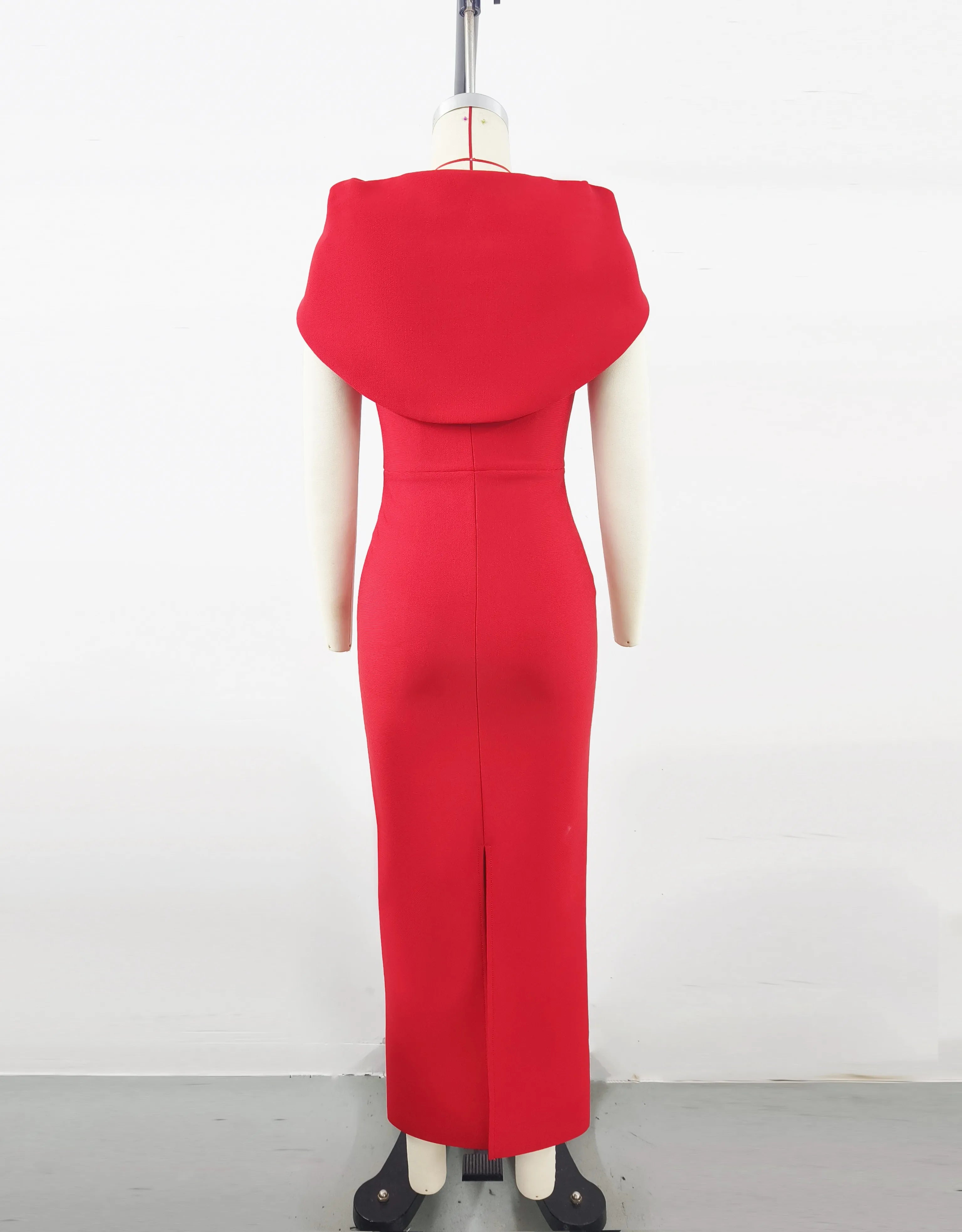 High Quality Red Color Women Sexy Square Collar Short Sleeve Bodycon Long Bandage Dress Evening Party Celebrate Wedding Outfit