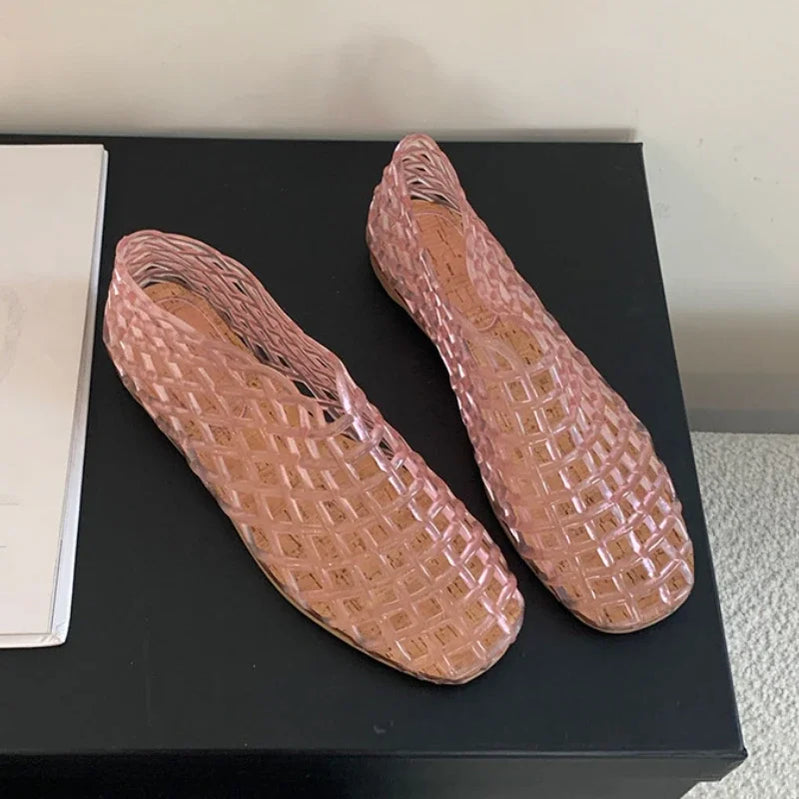 Summer Jellies Shoes Women Fashion Transparent Mesh Hollow Out Beach Shoes Ladies Flat Sandals Colourful Round Toe Jelly Sandals