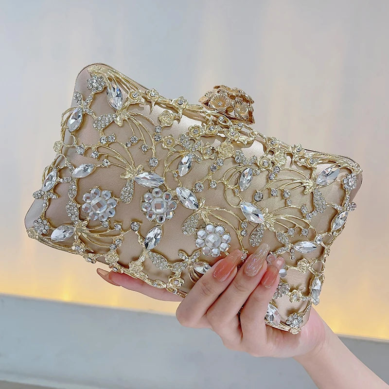 Hollow Rhinestone Evening Bag Elegant Box Clutch Purse Women's Handbags For Party Prom Wedding