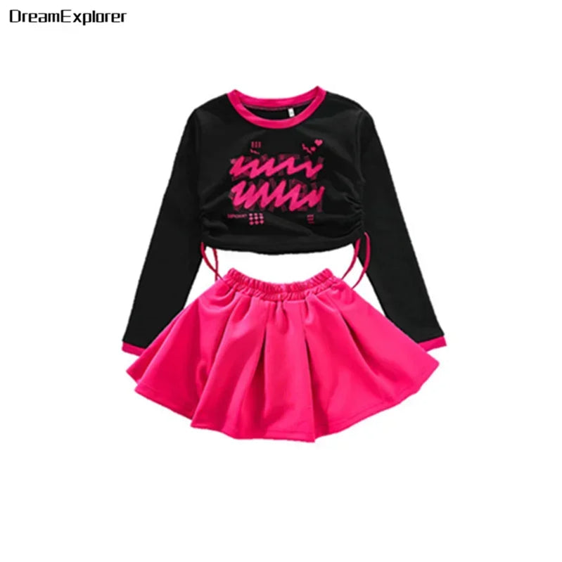 Girls Hip Hop Crop Top Street Dance Skirts Boys Cool Sweatshirt Pink Cargo Pants Child Streetwear Kids Jazz Costumes Clothes Set Skirt Girl 2 Pcs