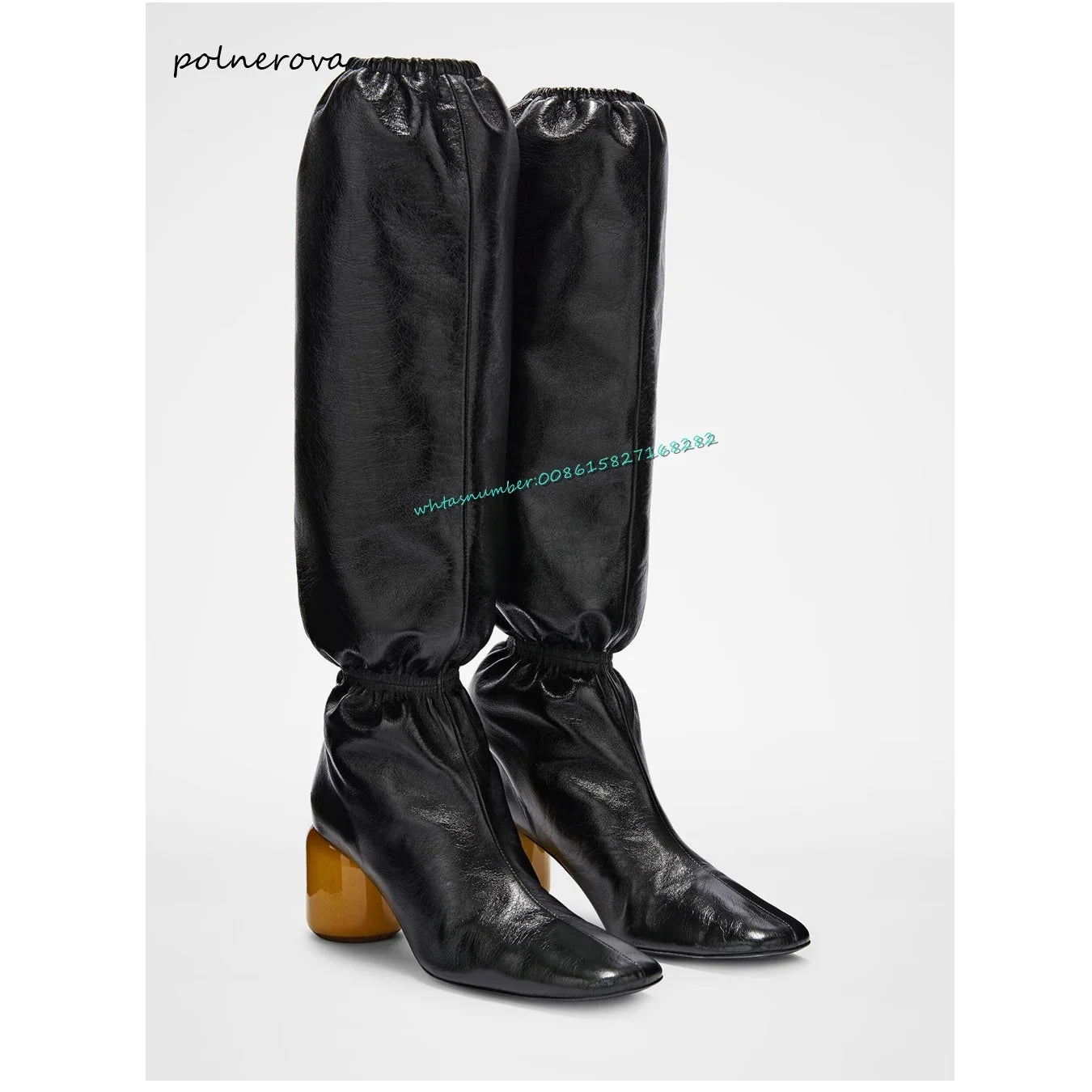 Strange Style Lantern Boots Solid Pointy Toe Leather Boots Fashion Runway Party Shoes for Women Autumn Leisure Sexy BLACK