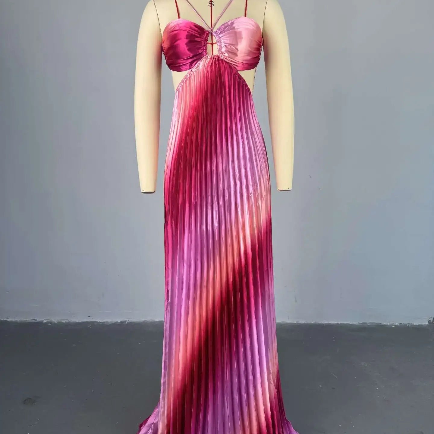 CM.YAYA 2025 Elegant Sleeveless Sweet Strapless Gradient Floor-Length Long Women Dress Beach Party Evening Sexy Pleated Dresses