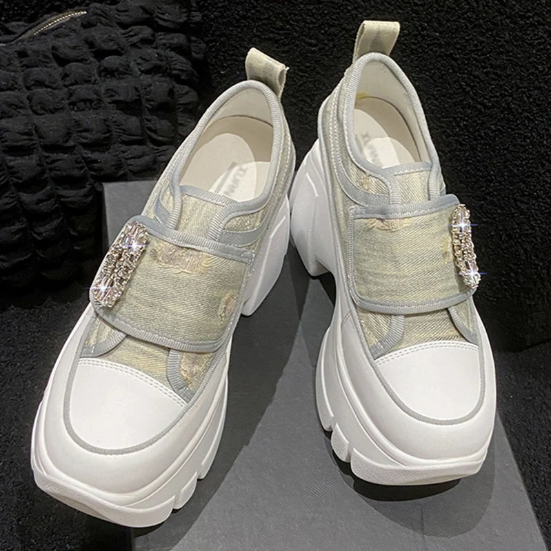 Women Crystal High Heels Chunky Platform Shoes Spring Trend Cowboy Sandals Running Sneakers Walking Mujer Zapatos