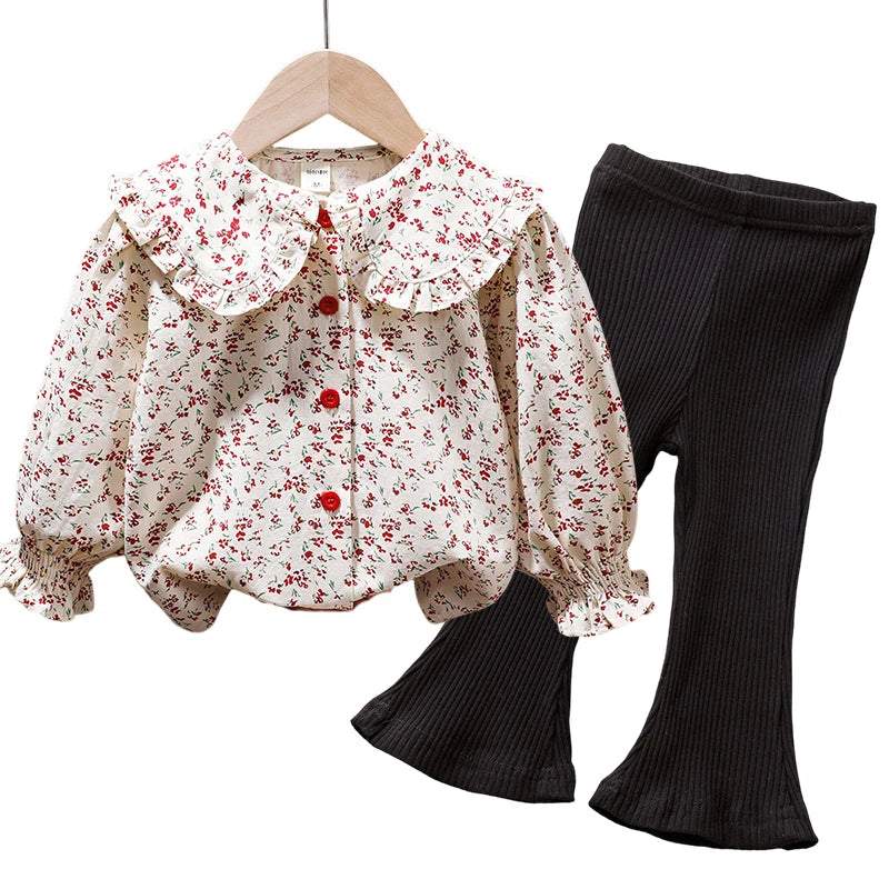 Korea Autumn Kids Clothing Set Baby Girls Cotton Stripe Sweatshirt Tops+Leggings Pants Set Casual Girls Suit Outfits New Girls 2 pcs set E