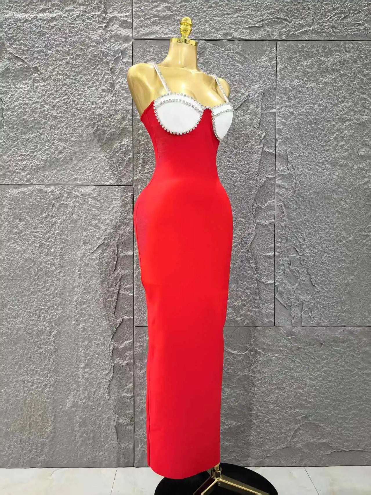 Black Red Color Women Sleeveless Sexy Strap Square Collar Bodycon Long Bandage Dress Celebrate Nightclub Party Red Carpet Dress