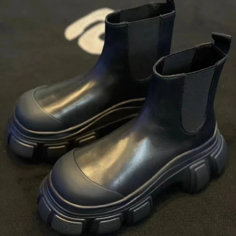 Tot Style Martin Boots Thick-soled Round-toed Black Boots Women's Chimney Boots Chelsea Boot