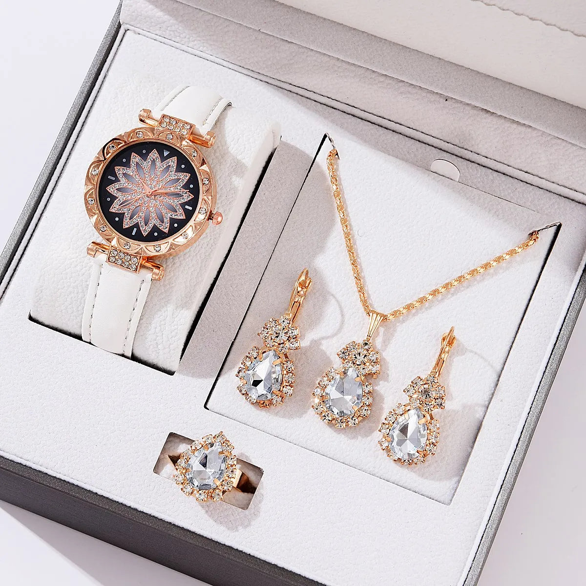 5pcs Set Watches Women Leather Band Ladies Watch Simple Casual Women's Analog WristWatch Bracelet Gift Montre Femme 5pcs set white