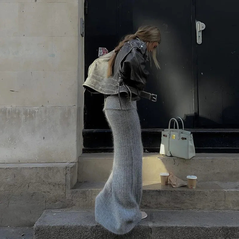 Lygens Knitting Elegant Bodycon Solid Stretchy High Waist Women'S Skirts Winter Wholesale Streetwear Korean Y2K Fashion Clothes