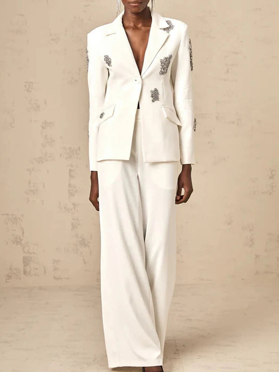 TWOTWINSTYLE Solid Fashion Two Piece Set for Women Notched Spliced Pockets Blazer High Waist Wide Leg Pants Female Clothing New