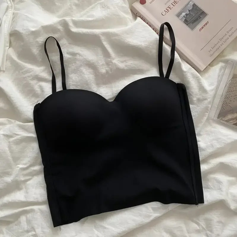 Camisole for Women Fitness Crop Tops Mujer Ropa Summer Elegant Sexy Casual Топ Женский Aesthetic Solid Ice Silk Corset Underwear black Suit For 40-60KG