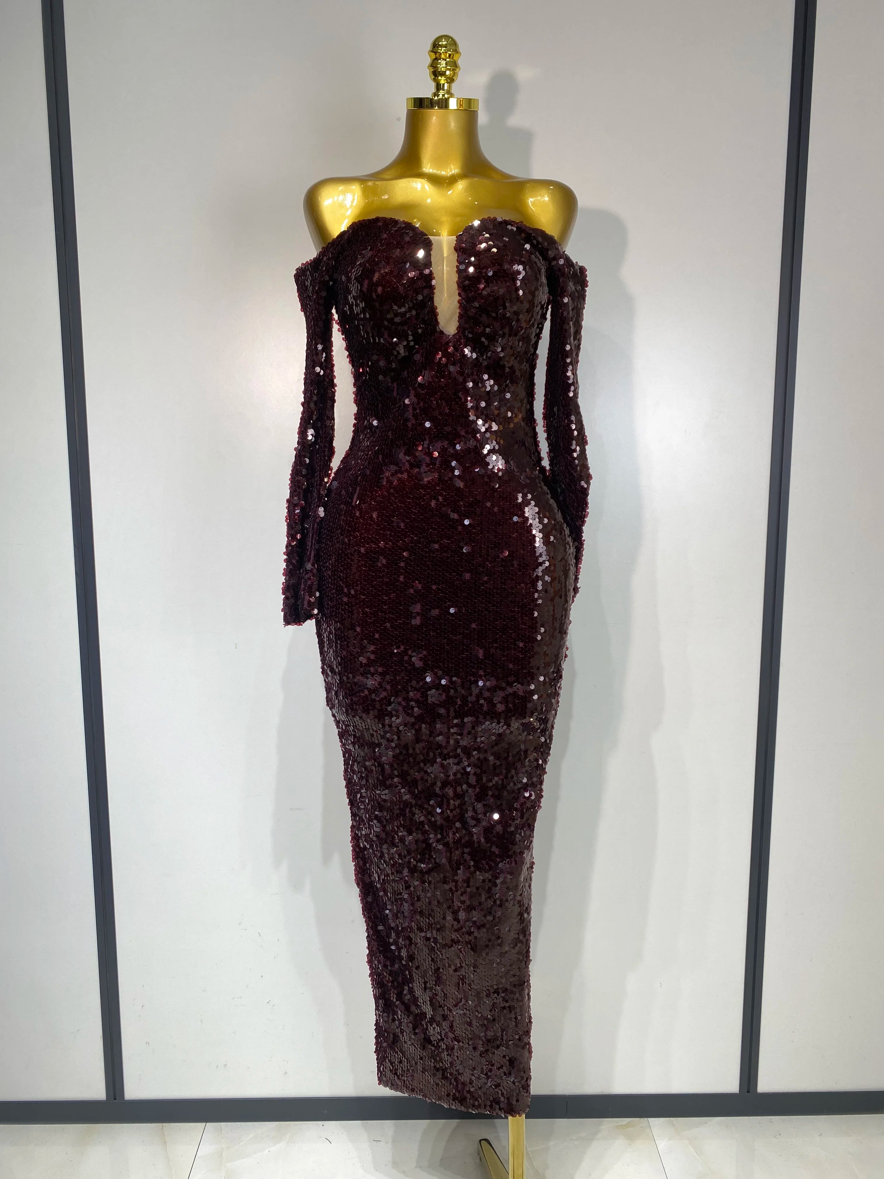 Women 2025 Luxury Sequin Celebrity Sexy Off Shoulder Long Bodycon Dress Elegant Evening Club Party Fashion Birthday Dresses