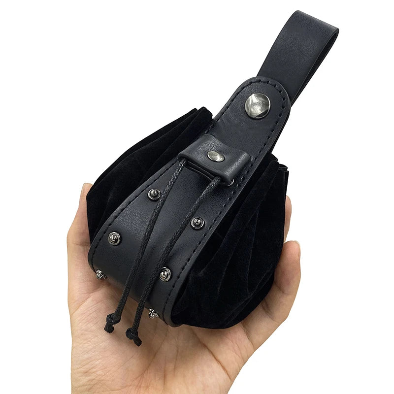 Unisex Medieval Vintage Money Pouch Bag Fanny Pack Belt Costume Props Faux Leather Cosplay Drawstring Bag Portable Coin Purse Black2