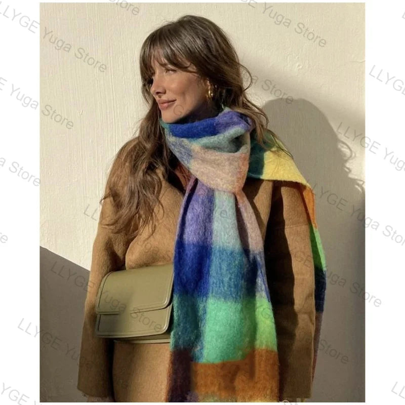 Classic Plaid Scarf Women Autumn Winter Soft Warm Scarf Luxury Long Simple Scarf Thickened Soft Shawl Fashion Accessories