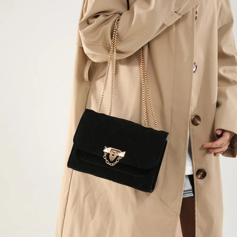 Imitation Suede Women Chain Shoulder Bags Solid Color Flap Bag New Female Small Underarm Bag Fashion Commute Crossbody Bag