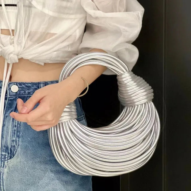 Fashion Woman Handbag Luxury Line Bundle Clutch Bag Knot Cross-body Lady Evening Bag Women Handbag Designer Female Clutch Bags Silver