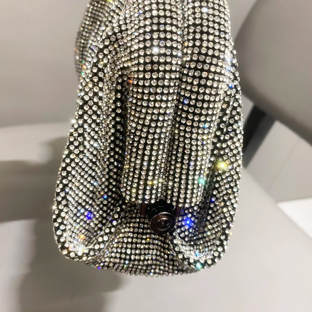 Shiny handle Rhinestones Handmade Evening Clutch Bags New Folds Purses And Handbags Luxury Designer Wedding Party