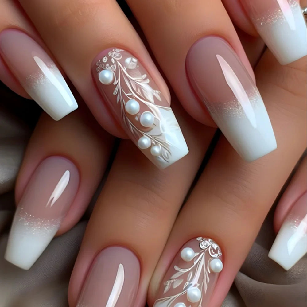 24pcs/set short medium fake nails beautiful flowers design fall winter square ballet acrylic tips press on false nail art supply
