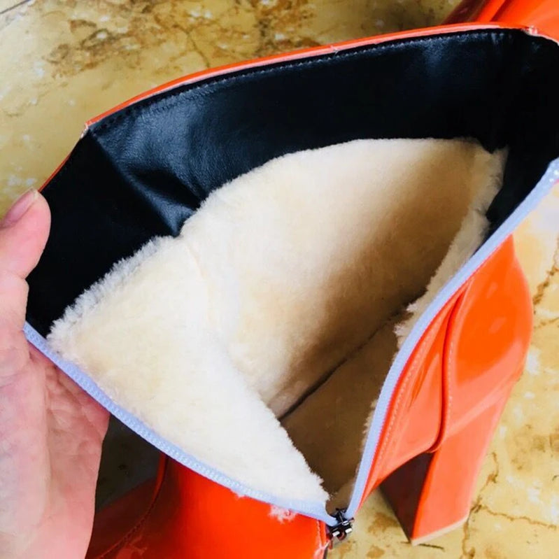 SIMLOVEYO 2022 Ladies Ankle Boots Round Toe Platforms Color Chunky Heel US12 Yellow Purple Orange A4367