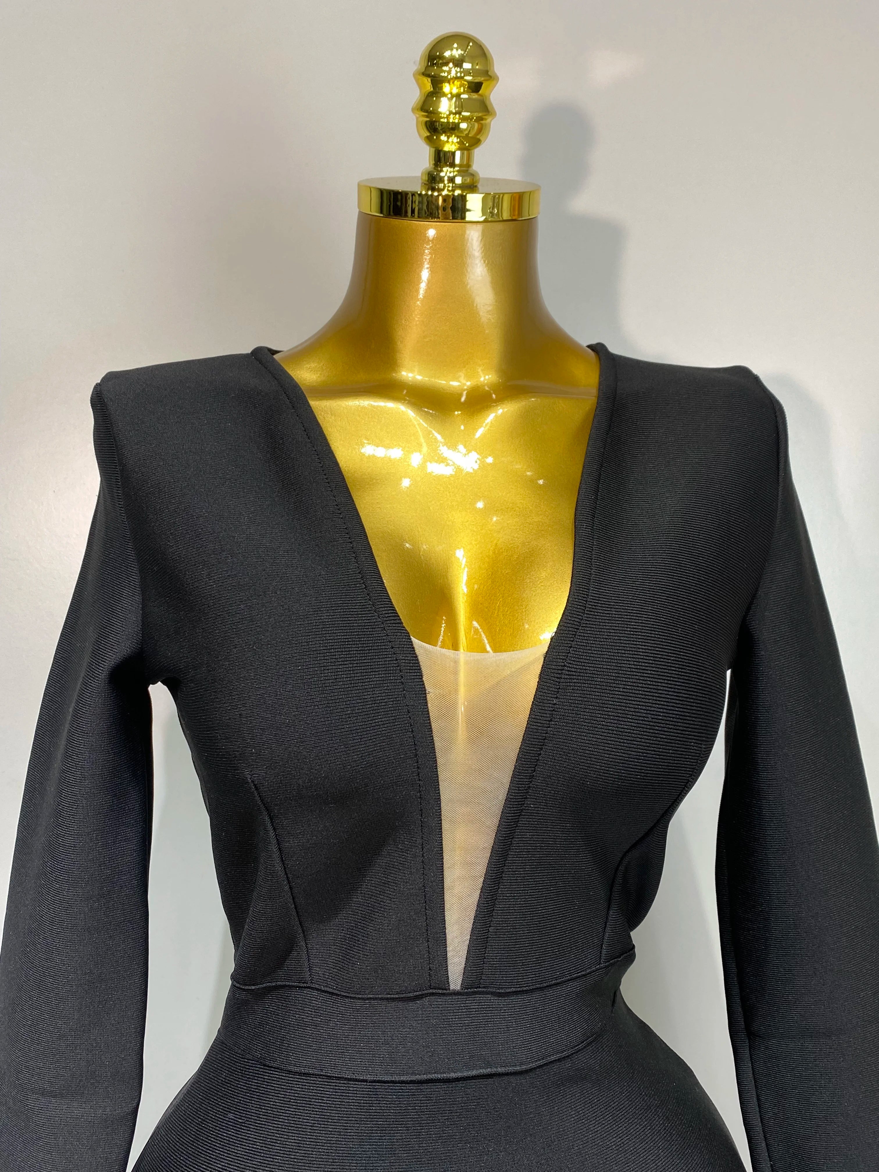 Women Fashion Sexy V Neck Long Sleeve Black Feather Mini Bodycon Bandage Dress Elegant Evening Club Birthday Party Dress