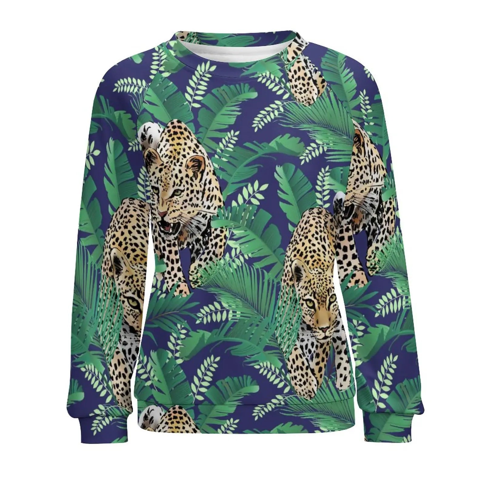 Jungle Cheetah Casual Hoodies Female Leopard Skin Green Leaves Print Hoodie Long Sleeve Street Fashion Oversized Sweatshirts