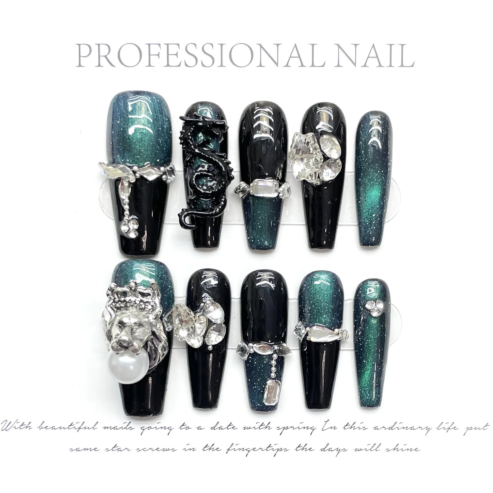 10 peças de unhas postiças super longas amêndoas vermelho-vinho, feitas à mão, brilhantes, com diamante, unhas francesas brilhantes, estilo olho de gato, unhas postiças de luxo
