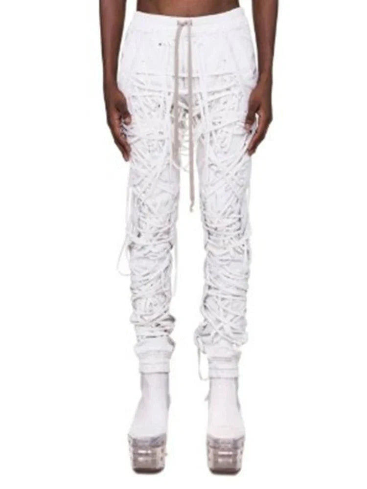 DEAT Autumn Elastic Drawstring Cross Full Length Slim Feet High Street Pants Trousers And Single Breasted jackets WN151