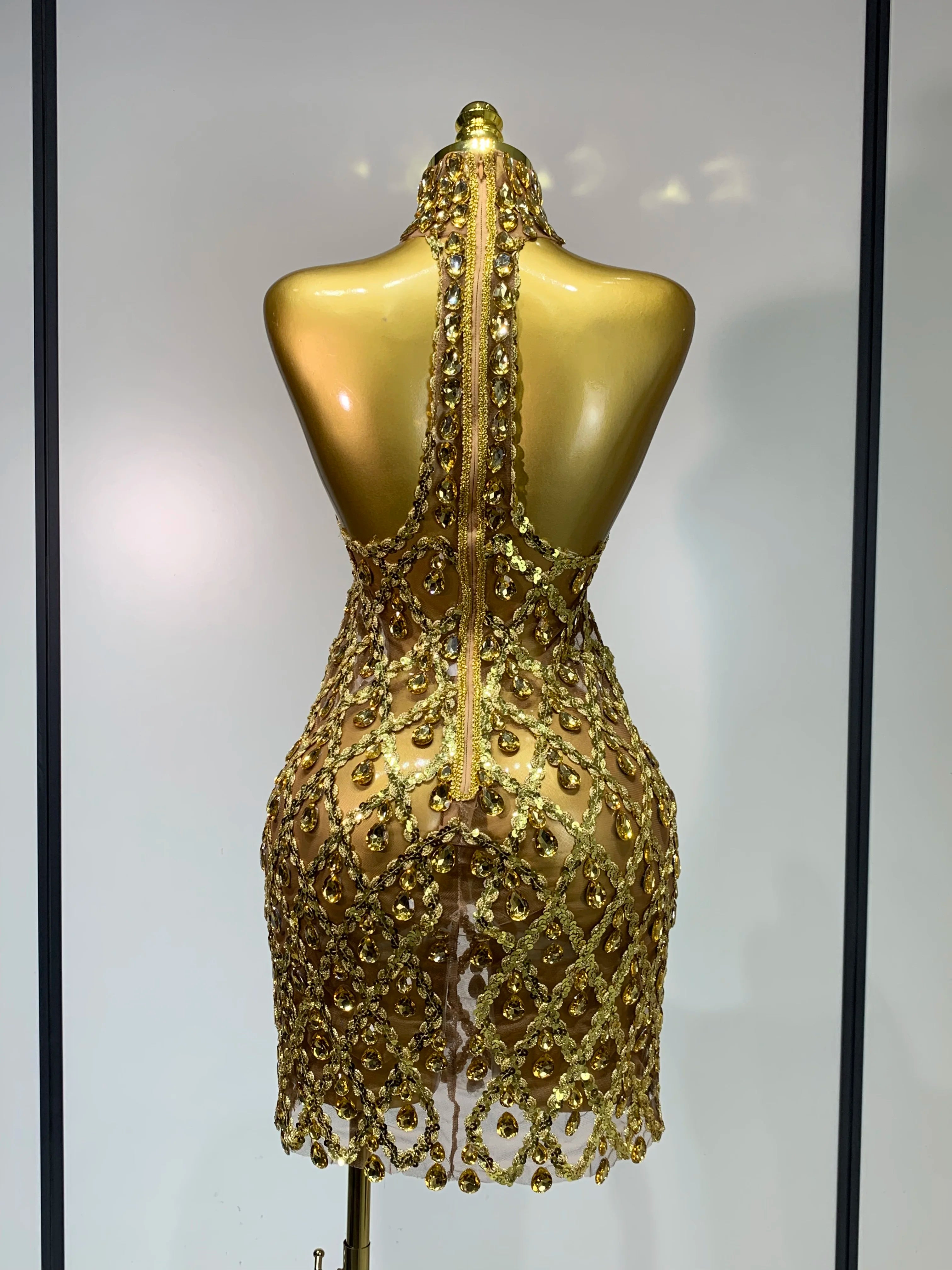 Women Sexy Stage Shining Rhinestone Sequins Dress Evening Prom Luxury Birthday Dress Transparent Performance Singer Club Dress