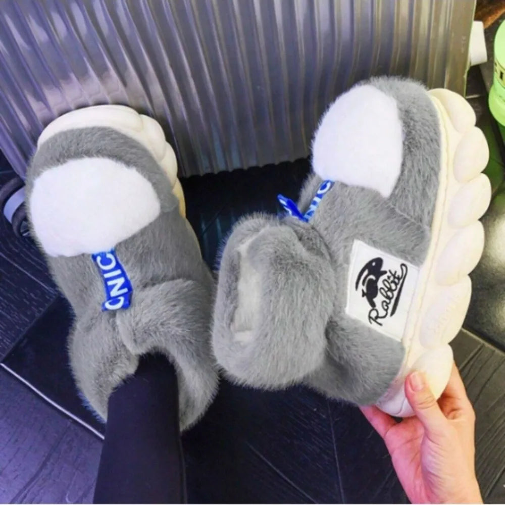 Plush Cotton Slippers Women Winter Warm Shoes Lining Indoor Couple Slides men Platform High Top Snow Boots Female Home TM0309Y