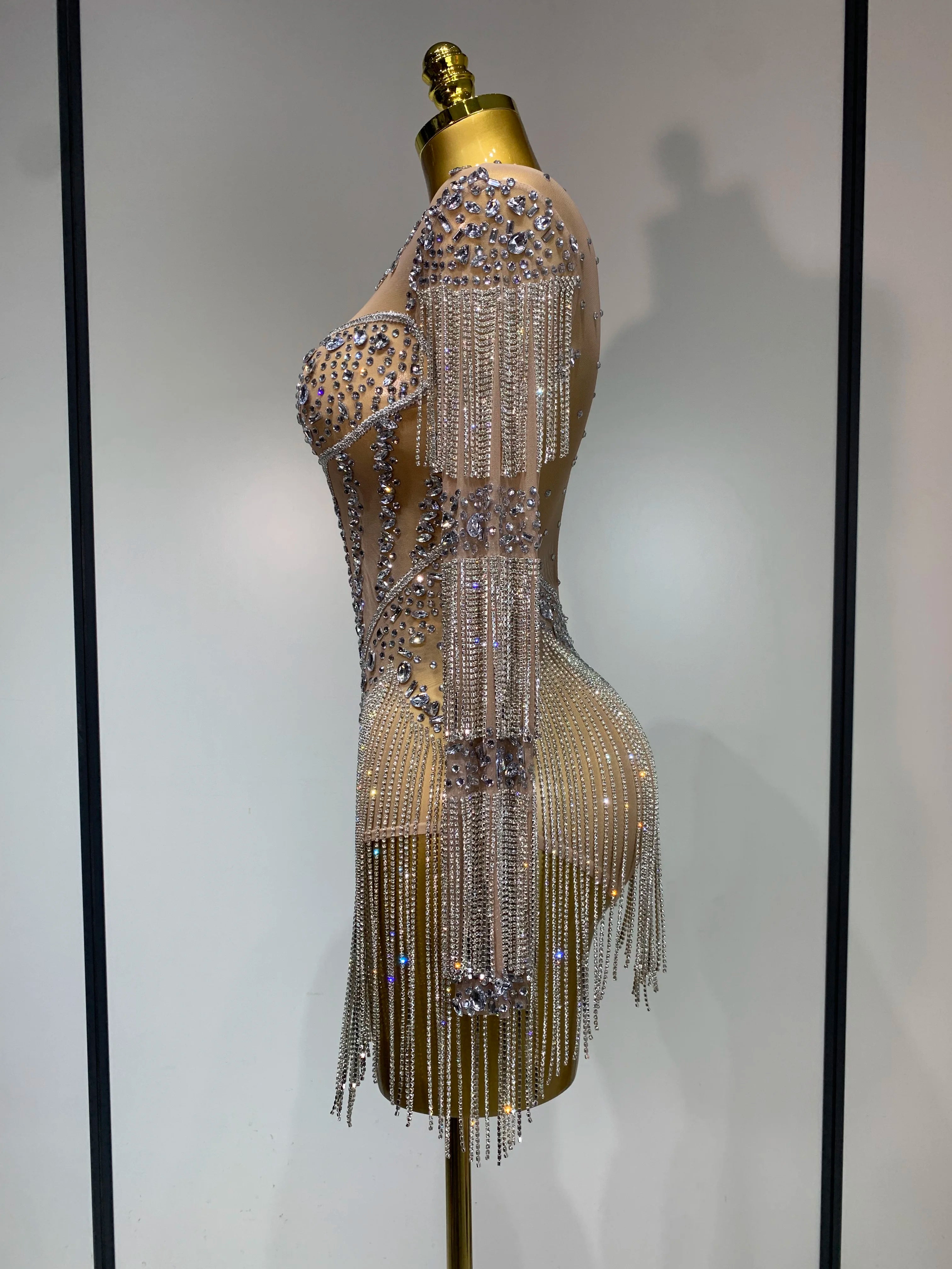 Women Sexy Mesh See Through Performance Dance Nightclub Rompers Singer Stage Outfit Sparkly Rhinestone Bodysuit Birthday Wear