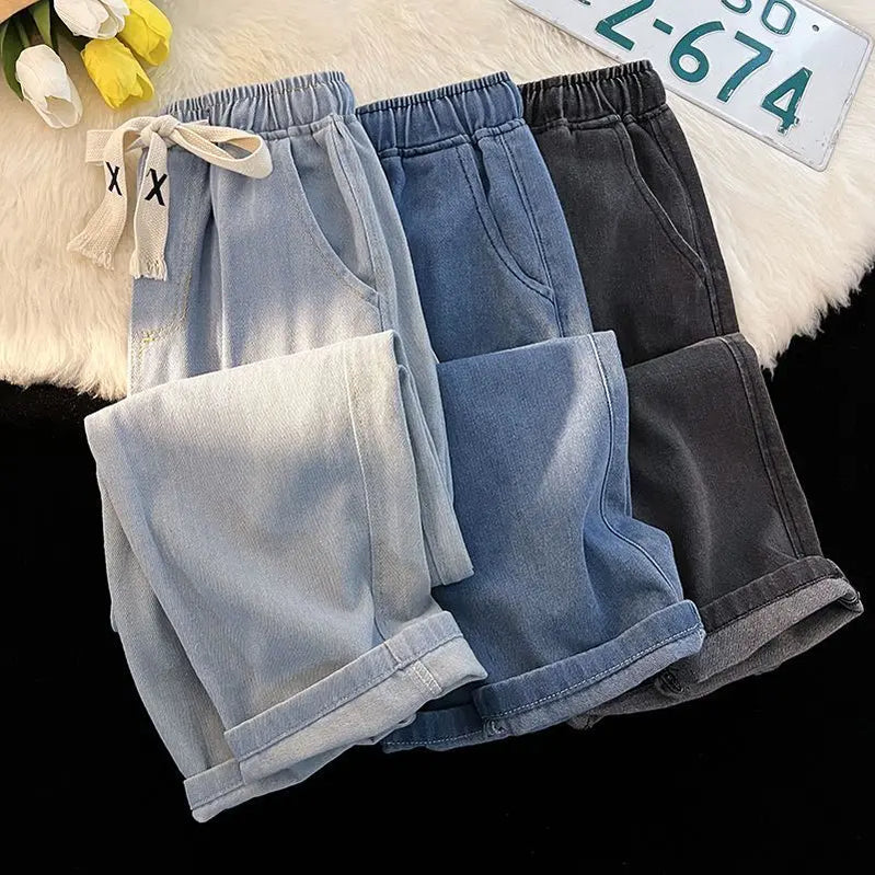 Spring And Winter Wide-leg Jeans Women Loose Straight Leg All Draped Trousers Students High-waisted Nine-point Pants