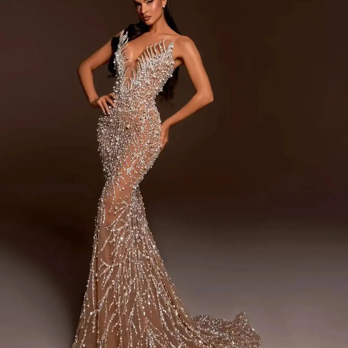 Haute couture Wedding Party dress Sequin embroidery Pearl Beading Sexy V-Neck Strapless Dress  Celebrity Birthday Party Outfit