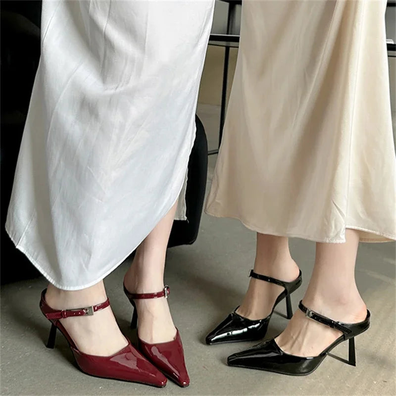 Eilyken Design High Heels Woman Pumps Buckle Strap Mules Slippers Sexy Pointed Toe Wedding Banquet Female Shoes