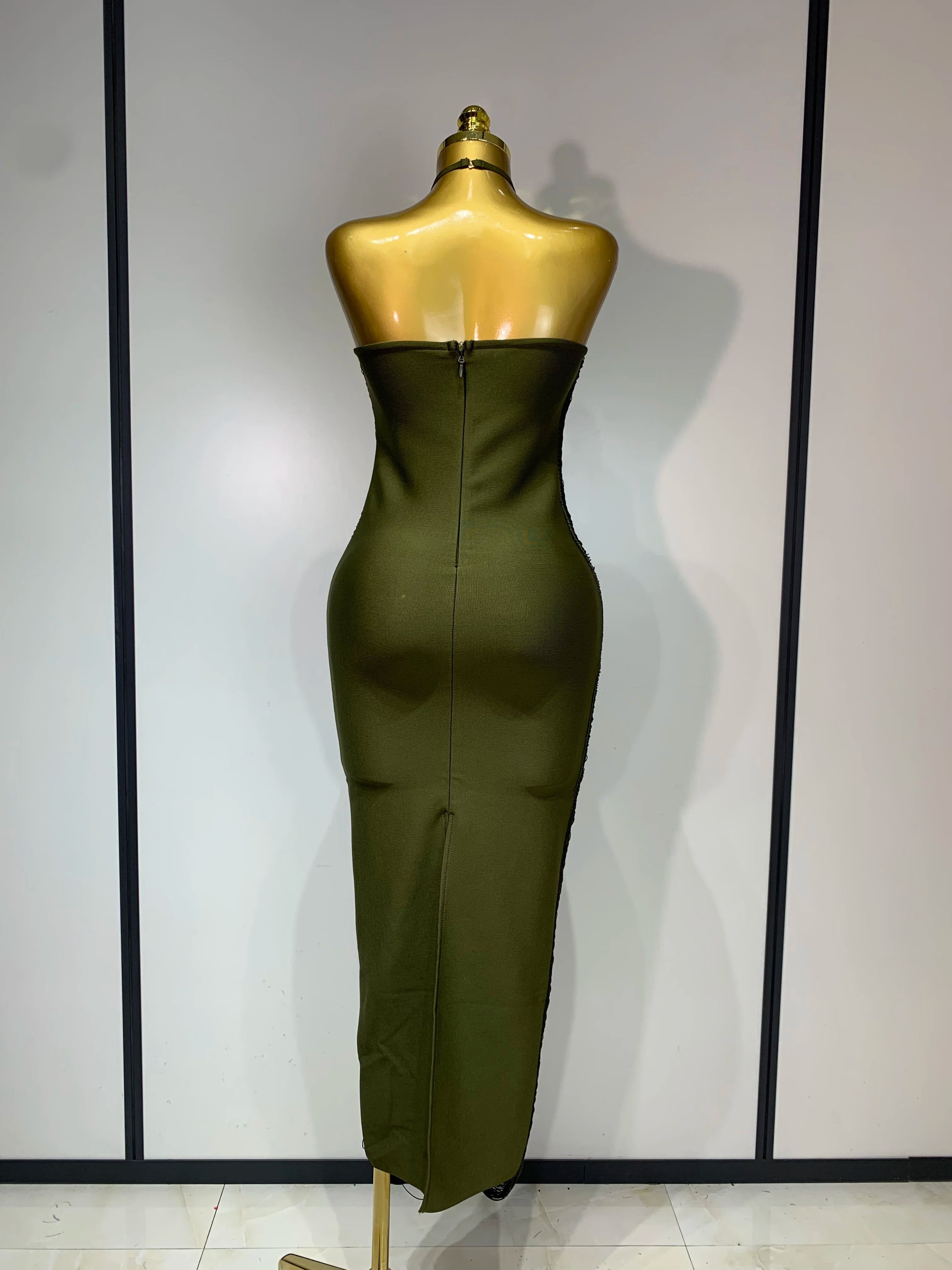 Women Sexy Celebrity Elegant Backless Halter Tassel Bodycon Bandage Dress Evening Party Luxury Birthday Wedding Guest Dress