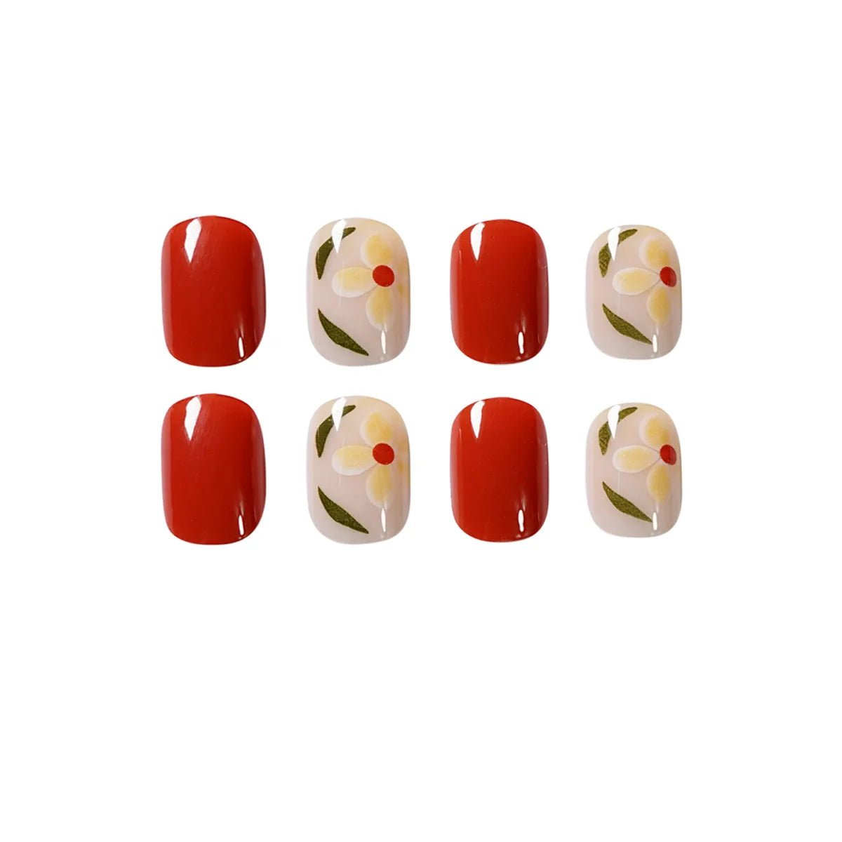 24Pcs Iced Camellia Nails Tomato Red Designed with French Acrylic Nail Art Tips for Women&Girl Daily,Party Wear