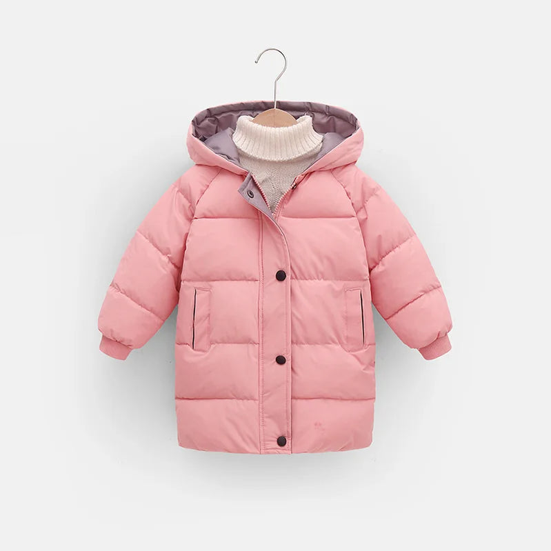 4-10 Years Boys Long Down Jackets Winter Kids Girls Thick Warm Hooded Outerwear Children Waistcoat Coat Fashion Casual Clothing 1610
