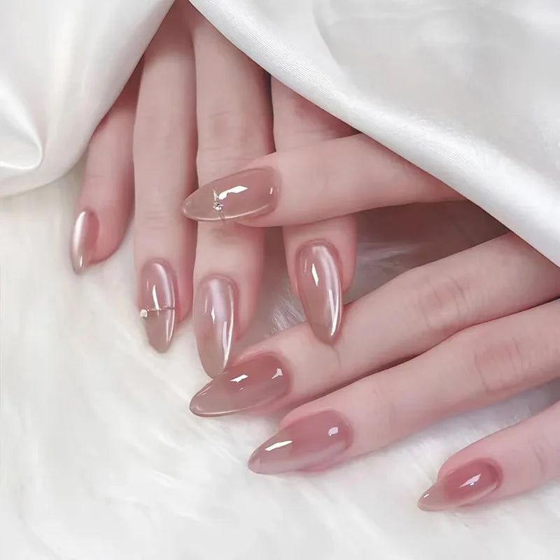 24pcs Blue Cat Eye Fake Nails Wearable Long Stiletto False Nails Simple Press on Nail Art Fashionable Full Cover Manicure Tips.
