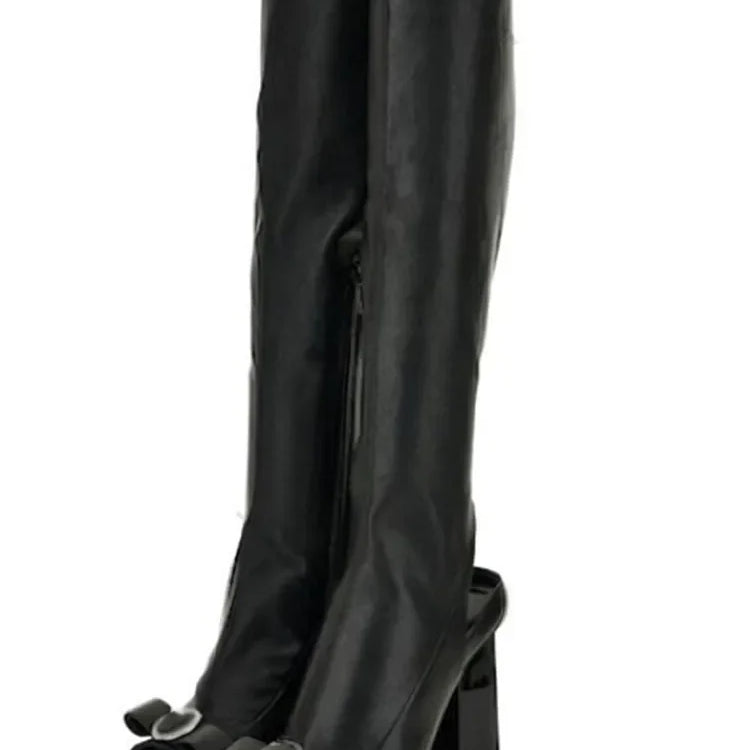 Women's Spring/Summer New Knee Long Women's Boots Fish Mouth Side Zipper Elastic Mid Sleeve Boots 44 Large Women's Boots Black 1