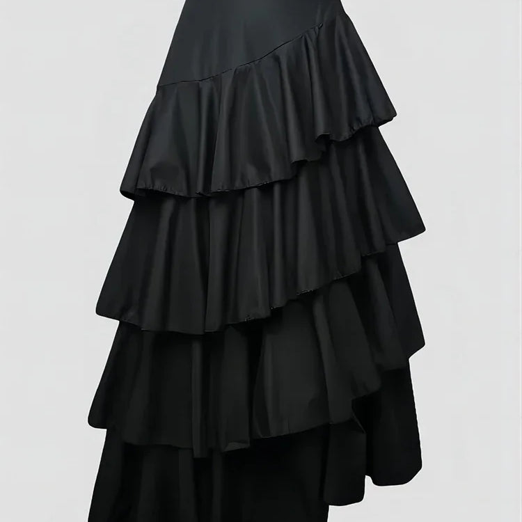 Women's High Waist Layered Ruffle Maxi Cake Skirt Elegant Party Wedding Guest Y2K Solid Vintage Black Solid A Line Skirts