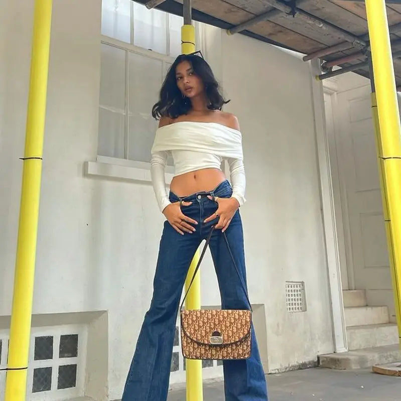 Summer Women Slim Short Sleeved Hottie Navel Exposed One Shoulder Long Sleeved Tops Spring Fashion Pleated All-match T-shirt