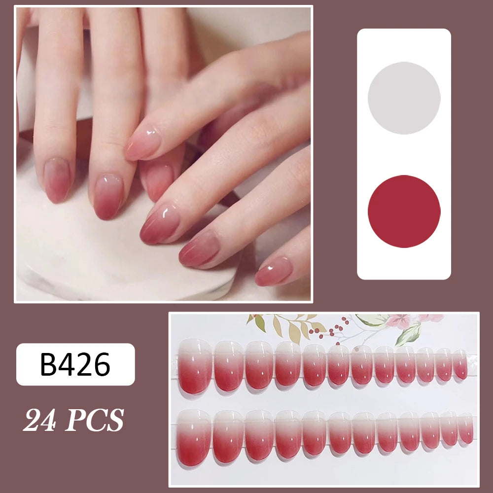 24Pcs Blush Pink Fake Nails Short Ballet Press On Nails Women Girls Charm Manicure Full Cover Stick-on False Nails Patches