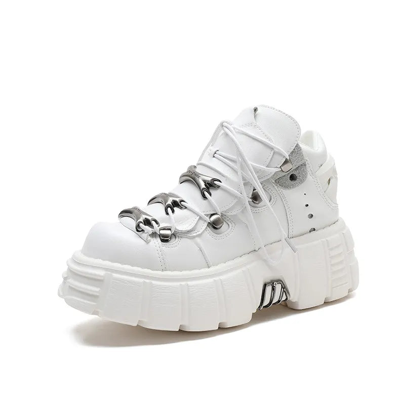 Autumn and winter new women's shoes fashion british Street style Lace up design knight Martin locomotive short boots 41 WHITE