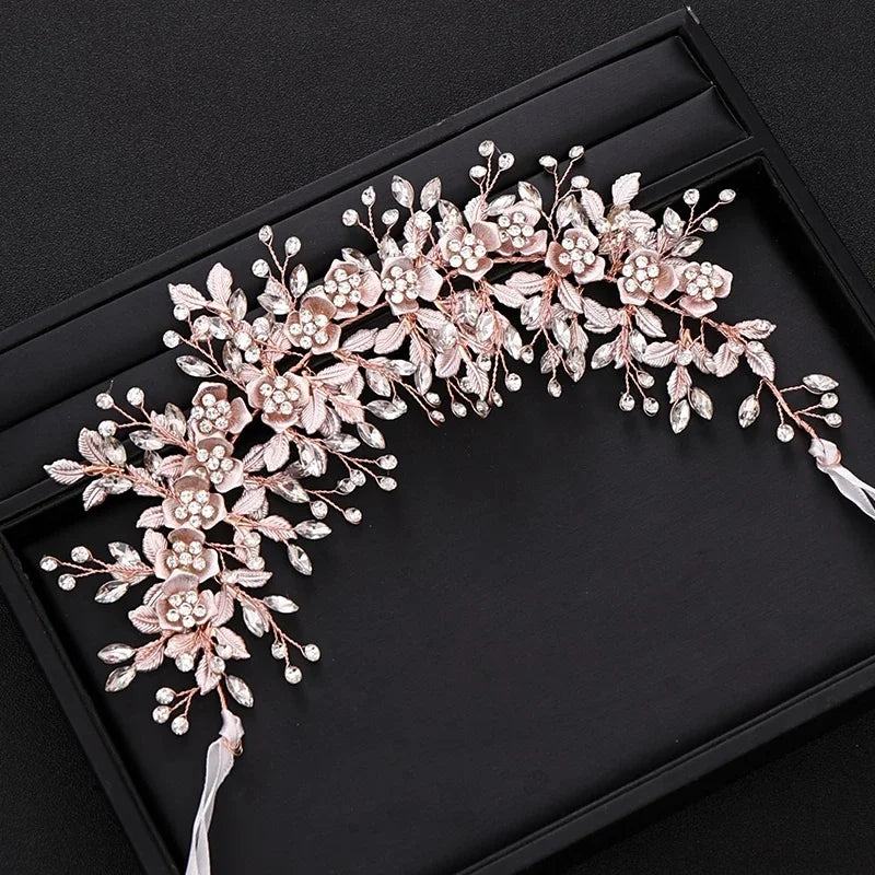 Silver Color Bridal Flower Headband Prom Tiara Wedding Hair Accessories Bride Handmade Hair ornaments Female Crystal Headdress