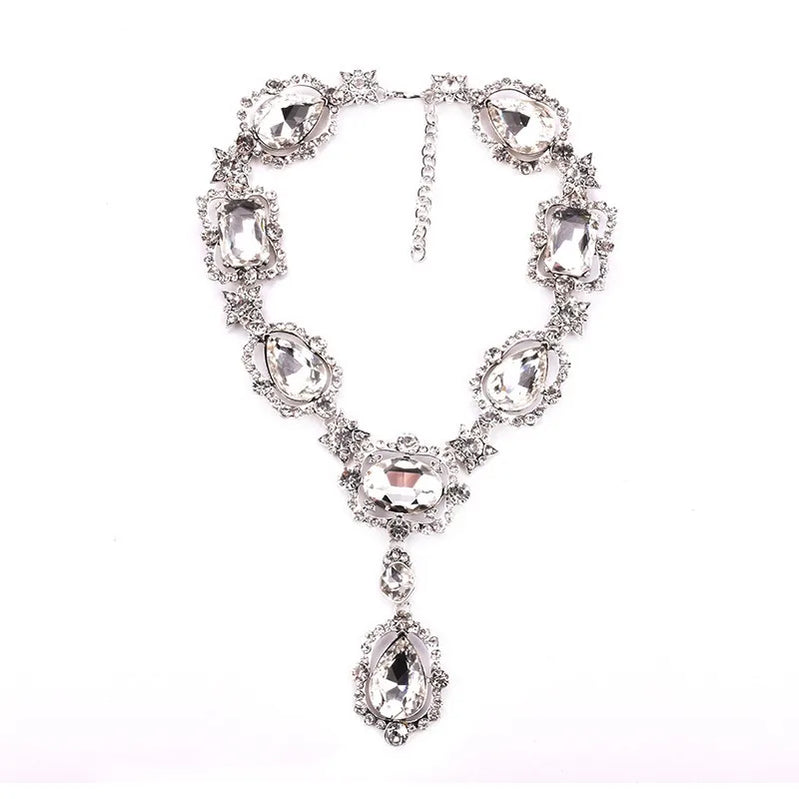 Statement Rhinestones Jewelry Large Gemstone Gem Stone Crystal Victorian Jewellery Green Emerald Bib Necklace for Women NA012-4