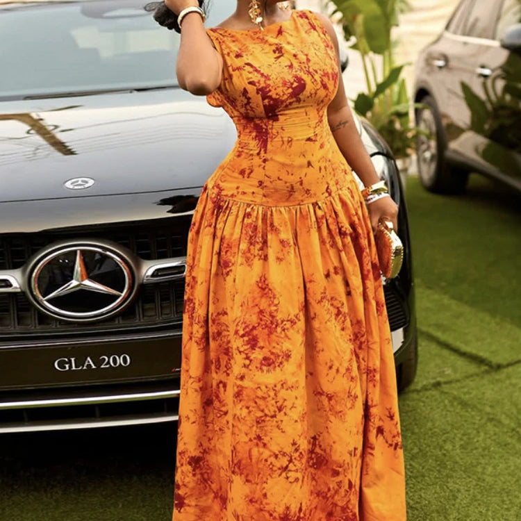 CM.YAYA Women Floral Print Sleeveless Big Swing High Waist Long Maxi Dress 2025 Chic Evening Sexy Party Vintage Dresses Vestidos