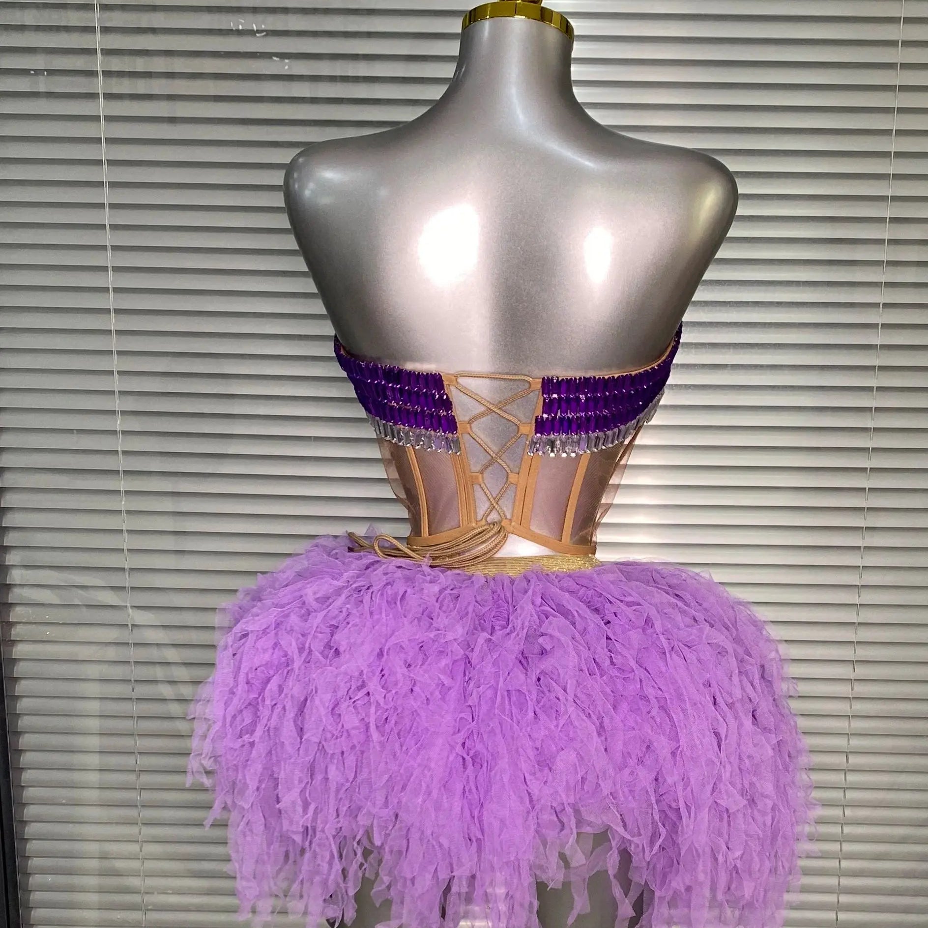 Luxury Sparkly Rhinestone Women Sexy Strapless Short Backless Dress Birthday Party Nightclub Outfit Dancer Performance Costume