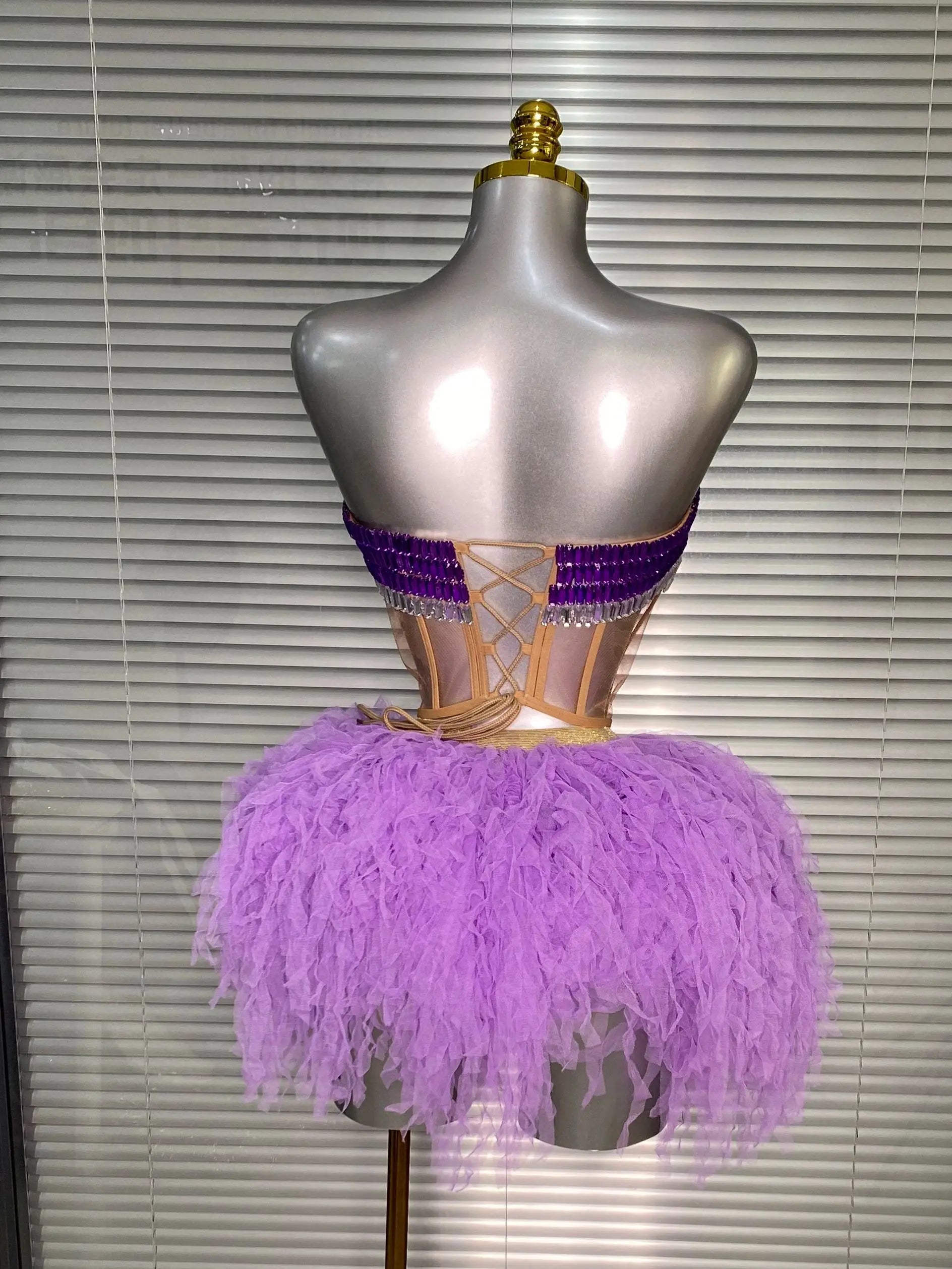 Luxury Sparkly Rhinestone Women Sexy Strapless Short Backless Dress Birthday Party Nightclub Outfit Dancer Performance Costume