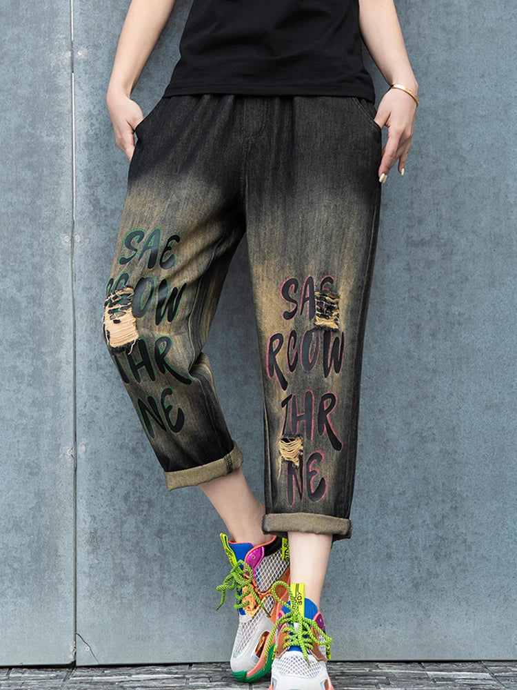 Max LuLu Spring Korean Loose Denim Pants Ladies Printed Classic Casual Elastic Jeans Womens Harajuku Vintage Harem Trousers
